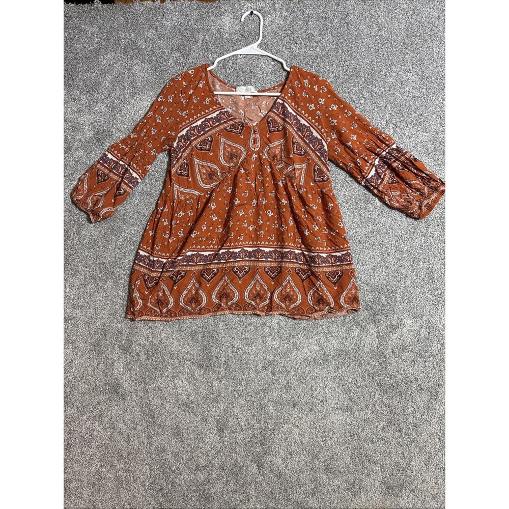 Boho Peasant Top Women Large Southwestern Tribal Paisley Lagenlook Hippie Flowy